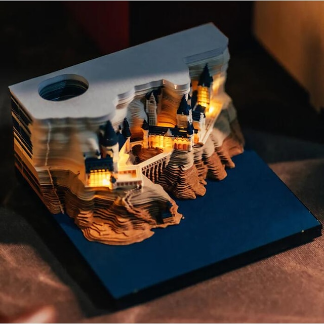 3D Magical Wizard Castle Note Pads with Light, Omoshiroi Note Block, Tear-Away Notepad, Memo Pad, Office Desk Decor, Halloween Gfit Christmas Gift