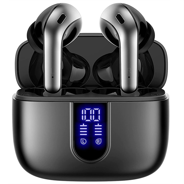 True Bluetooth Headphones, 60h Playback LED Power Display Earphones, IPX5 Waterproof in-Ear Earbuds with Mic