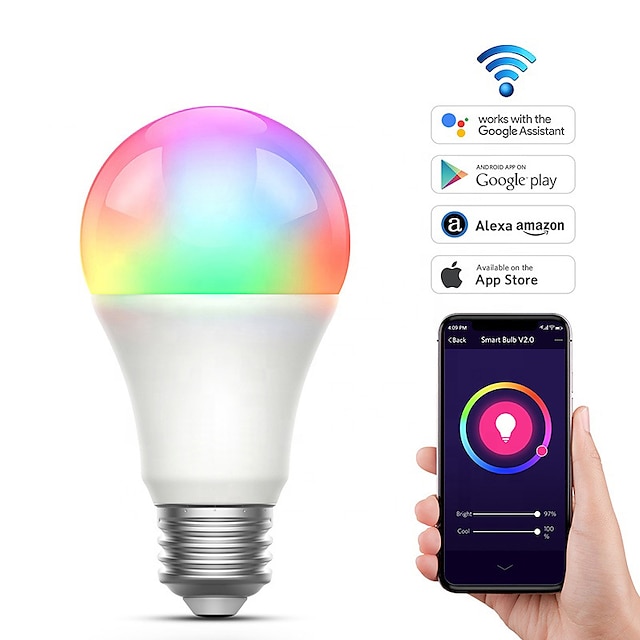 E26 Tuya Smart LED Bulb A19 Alexa Voice Control Dimming and Coloring WiFi A70 Bulb Light RGBCW 9W15W