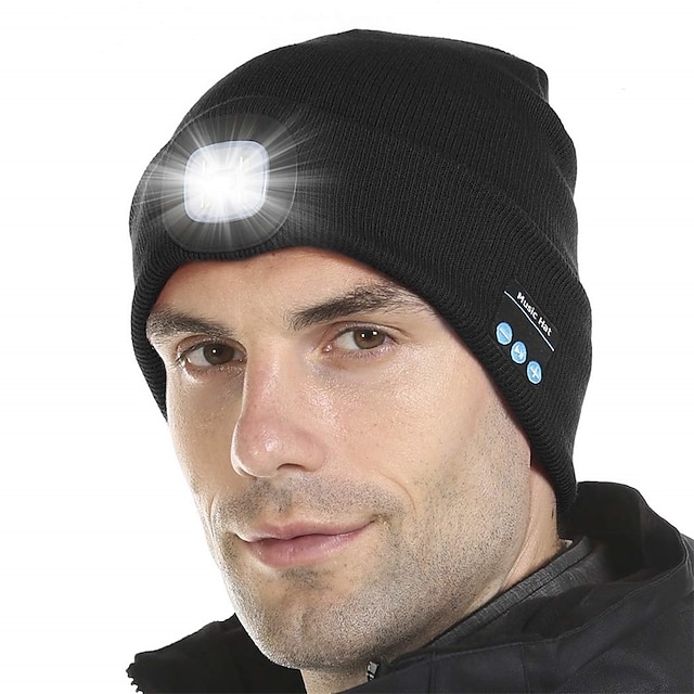 Sleep Headphones Bluetooth Beanie Hat with Light LED Cap with Headphones Built-in Stereo Speakers & Mic Tech Gift for Men Women Dad