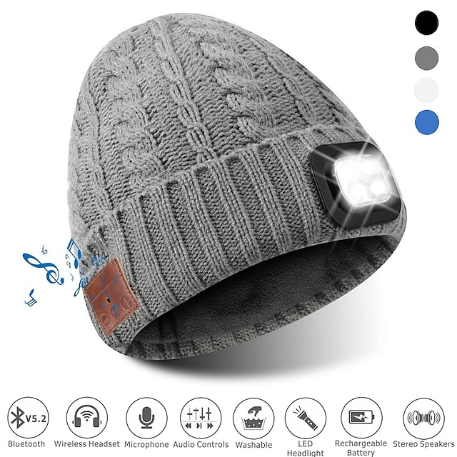 Bluetooth Beanie Hat LED Light Knitted Hat Bluetooth 5.2 Earbuds Warm Men Women Hat Winter Warm Beanie Outdoor Sport Headset Stereo Music Headphone for Christmas Gift