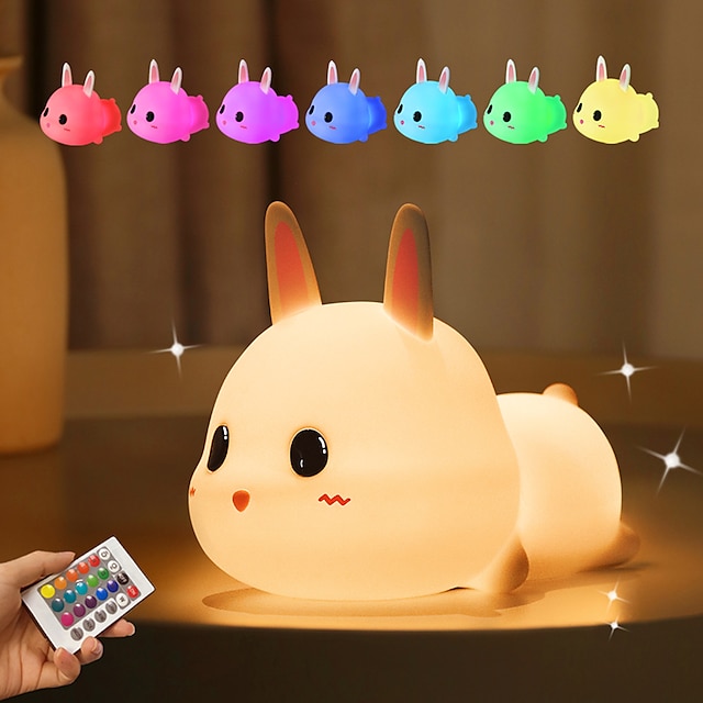 Timer Night Light with Remote Control Nusery Lamp USB Rechargeable Cute Rabbit Children's Bedside Gift