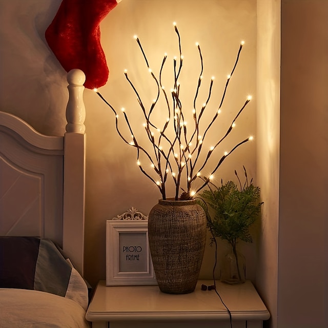 Warm White Led Branch Light, Battery Operated Lighted Branches Vase Filler Willow Twig Lighted Branch 30 Inch 20 LED For Christmas Home Party Decoration Indoor Outdoor Use