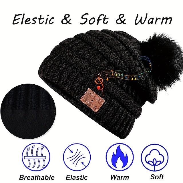 Beanie Hat For Women Girls Musical Beanie Headphones Stereo Speaker Hat Built-in Mic Speakerphone Knitted Pompom Beanie Hat Warm Outdoor Ski Cap