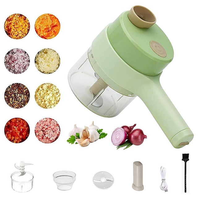 4 in 1 Portable Electric Vegetable Cutter Set,Gatling Vegetable Chopper Mini Food Processor,Garlic Chili Onion Celery Ginger Meat Garlic Chopper with Brush