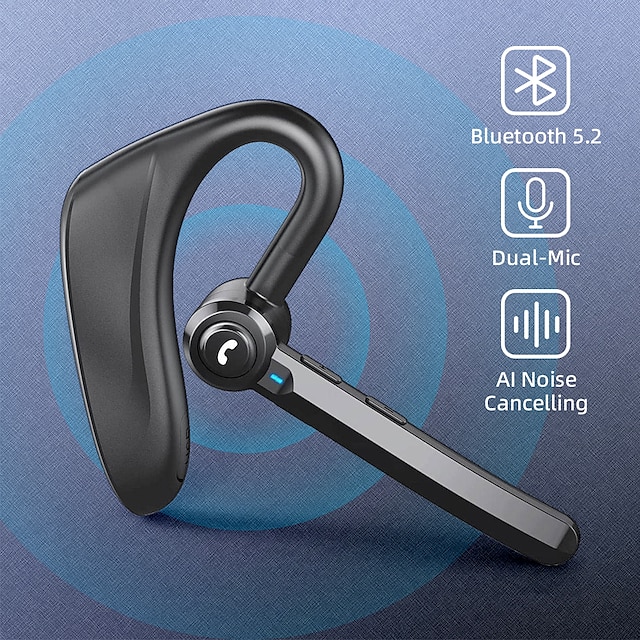 Dual-Mic AI Noise Cancelling Bluetooth Headset for Cell Phones, 30Hrs HD Talktime 10 Days Standby Bluetooth Earpiece IPX6 Waterproof Ultra-Light Headset Truckers/Office/Business