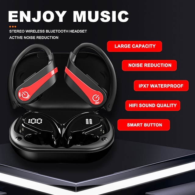 YYK-Q63 True Headphones TWS Earbuds Ear Hook Bluetooth 5.3 Smart Touch Control LED Power Display for MIEveryday Use Office Business Car Motorcycle Truck Driving